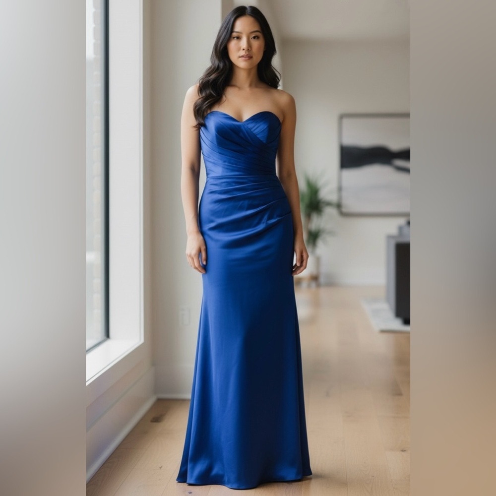 David's Bridal Strapless Royal Blue Gown